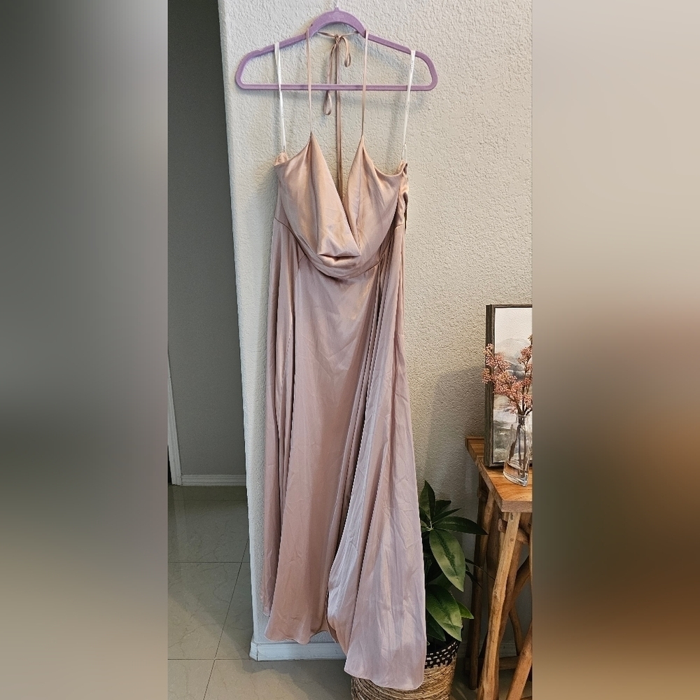 GALINA SIGNATURE CHARMEUSE COWL NECK SATIN DRESS COLOR SAND PALE PINK SZ 16 NEW - Picture 9 of 11